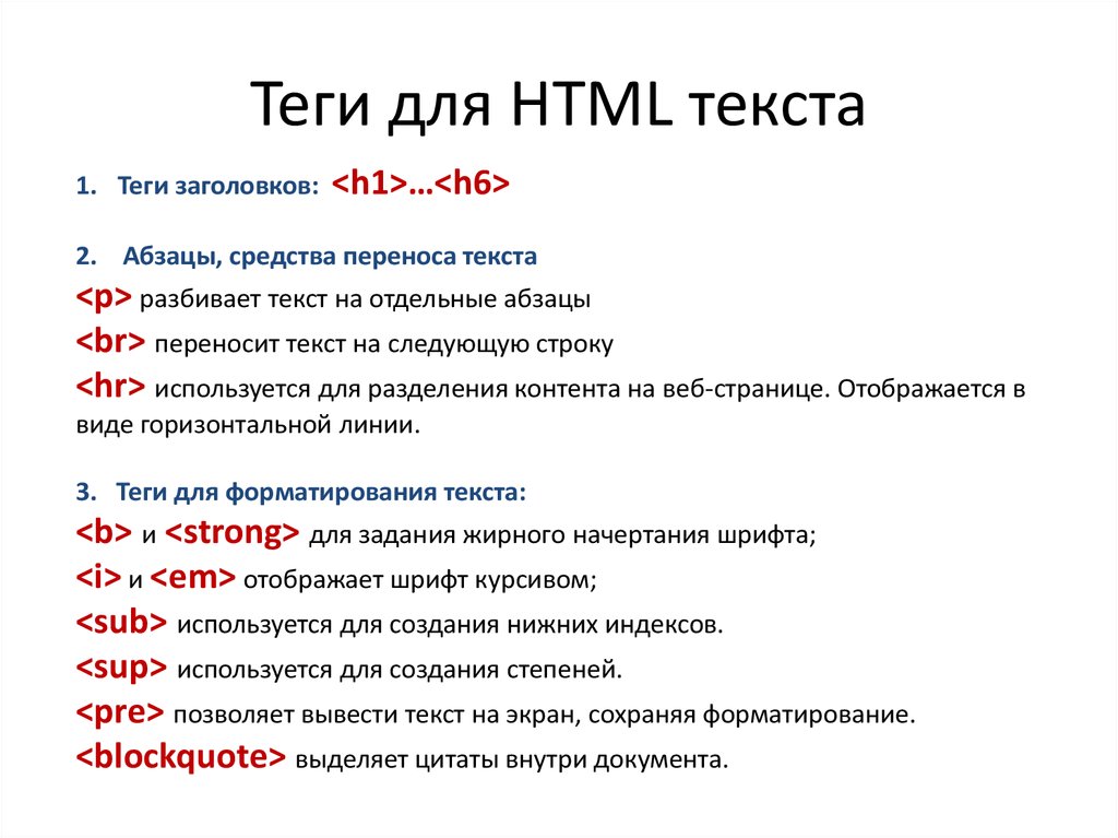 Основные теги HTML верстки